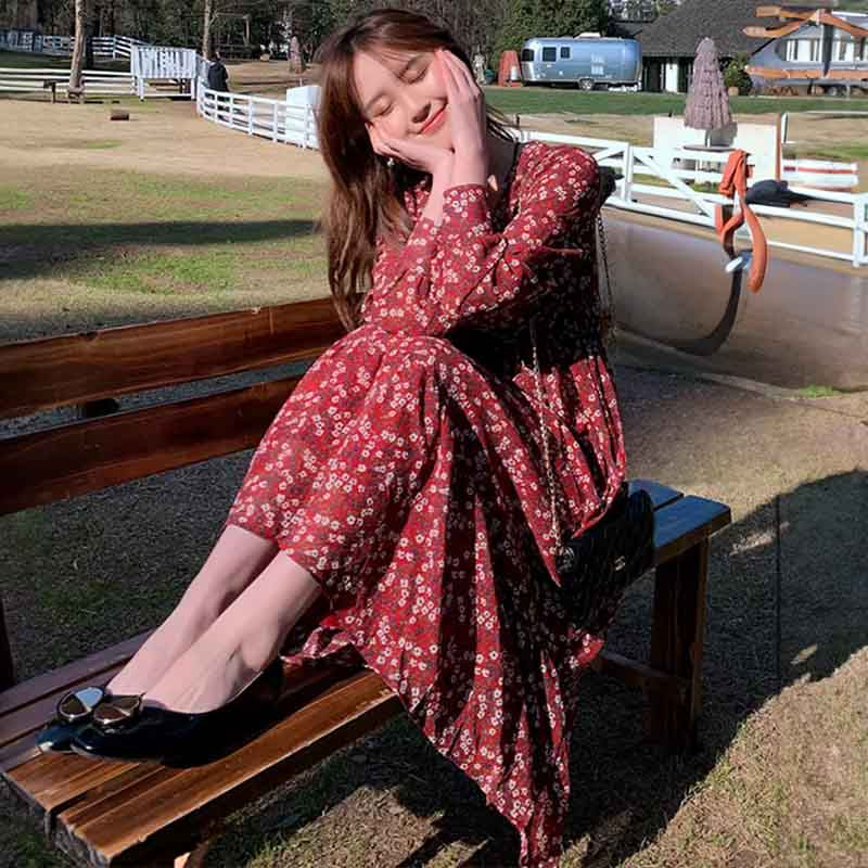 花柄シフォンロングワンピース