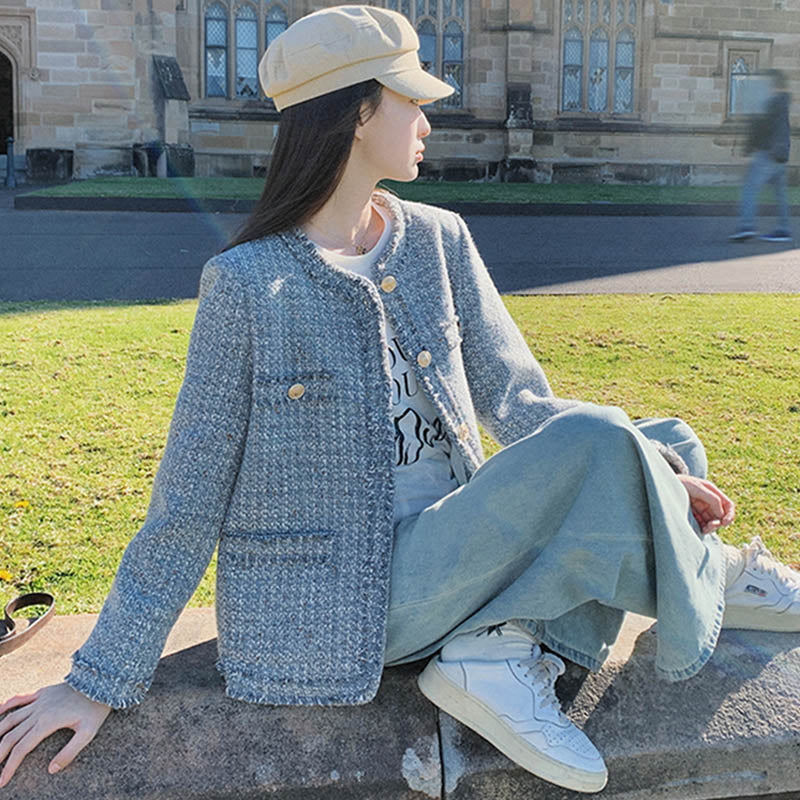 ラウンドネックツイードジャケット