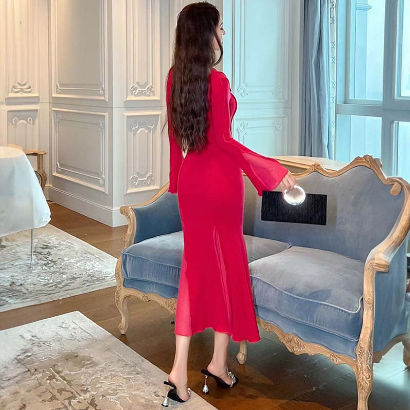 ヴァーティカルラインヨークマキシマーメイドワンピース