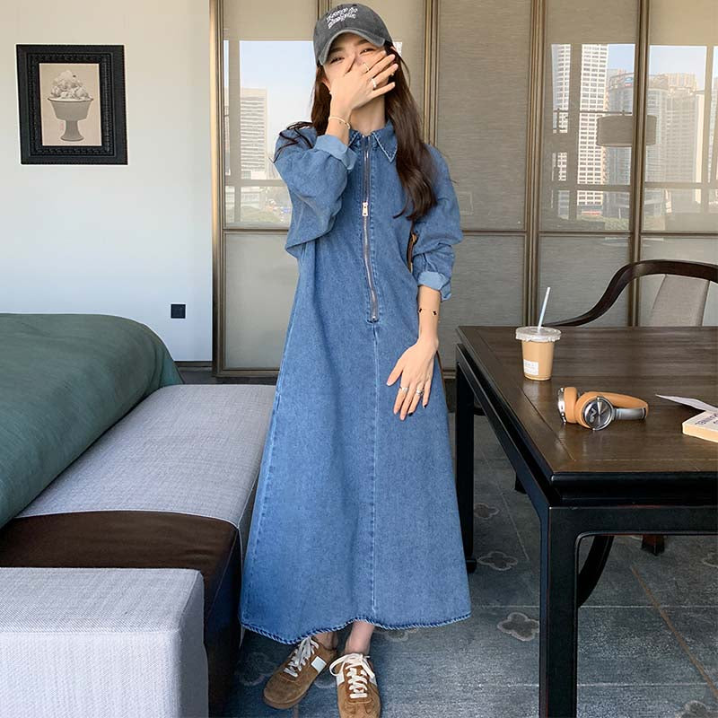 ハーフジップデニムワンピース