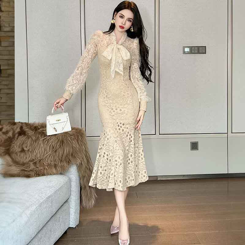 ボウタイレースマーメイドワンピース