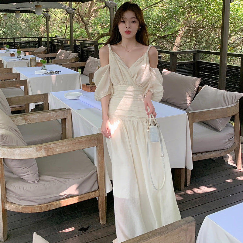 オープンショルダーボリューム袖ワンピース(2colors)