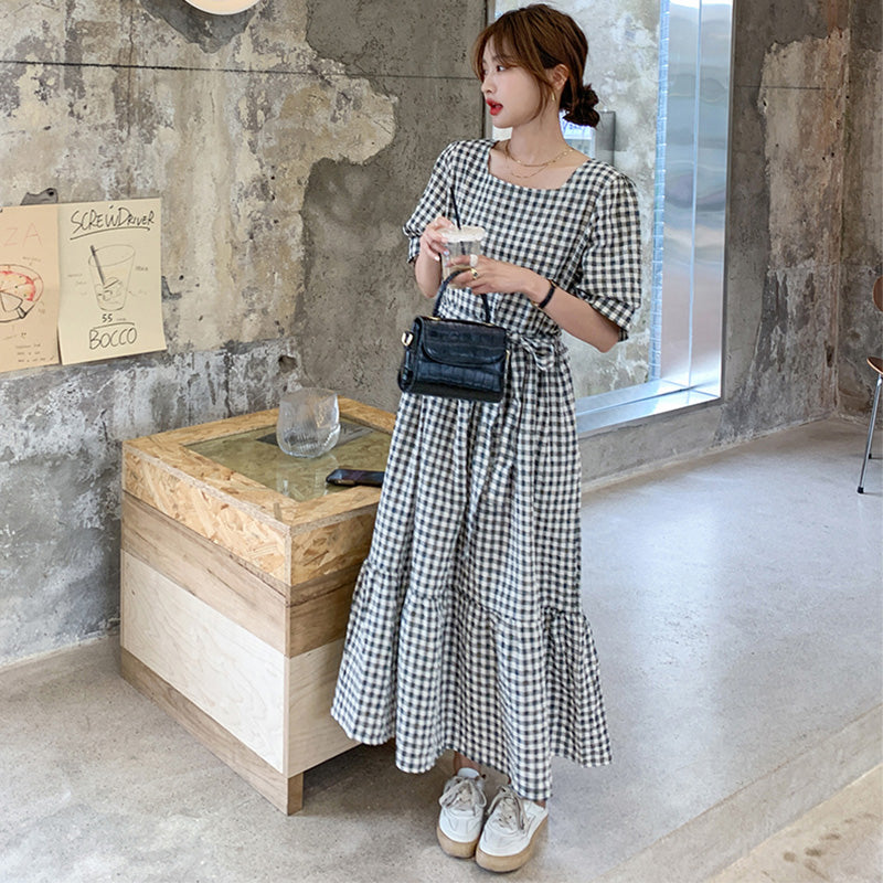 ギンガムチェックフレアワンピース