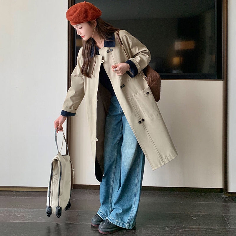 バイカラーステンカラーロングコート