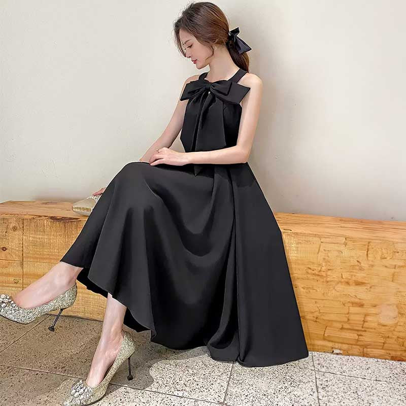 ブラックリボンミモレ丈ドレス