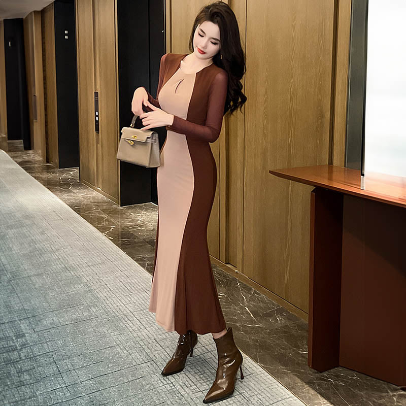 Iラインカラーパネルマキシマーメイドワンピース