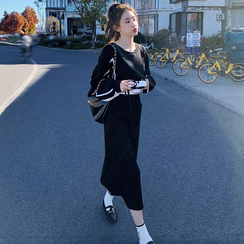 セットアップ風ライン入りワンピース