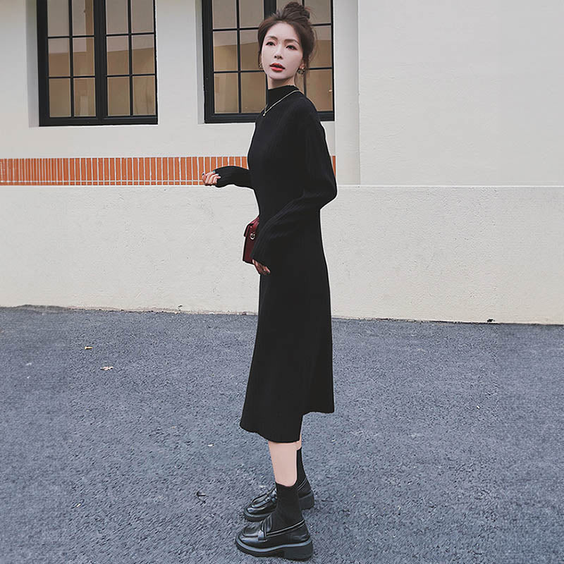 千鳥柄ベスト×リブニットワンピース