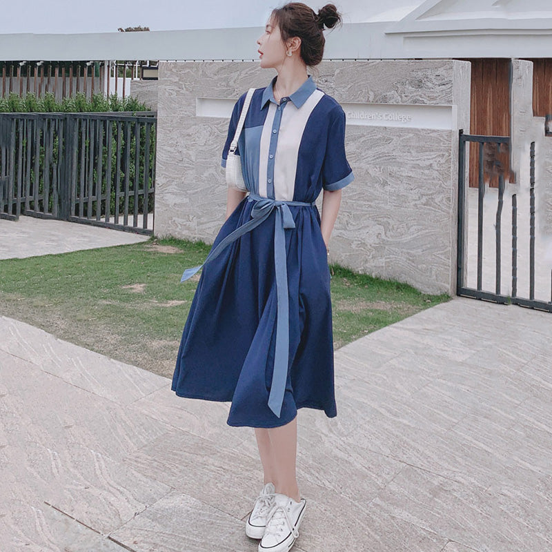 アシメカラーパネルシャツワンピース