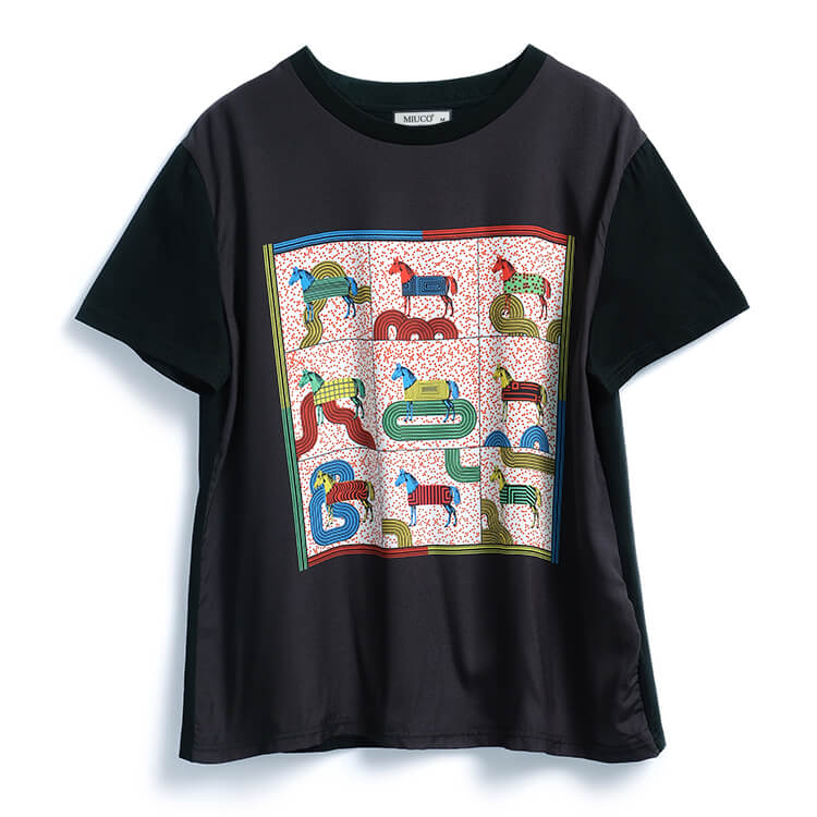 ホースプリントTシャツ×プリーツイエローナロースカート【上下別売り可】