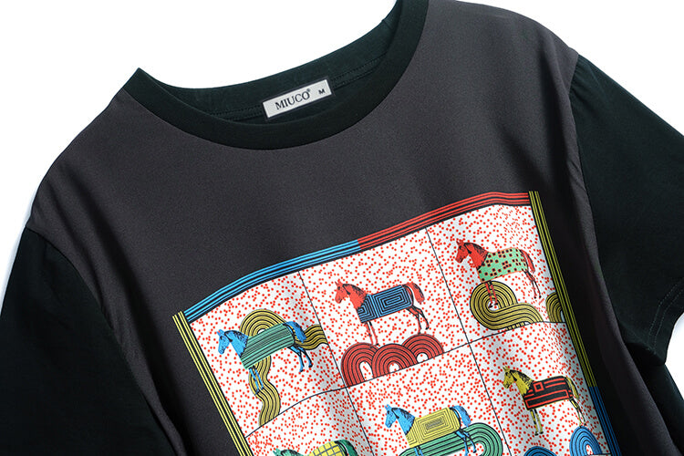 ホースプリントTシャツ×プリーツイエローナロースカート【上下別売り可】