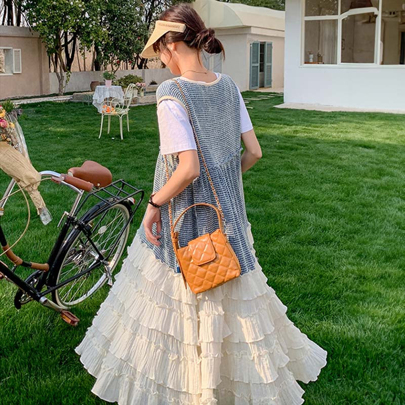 Tシャツ×裾フリルティアードノースリーブワンピース ツーピース