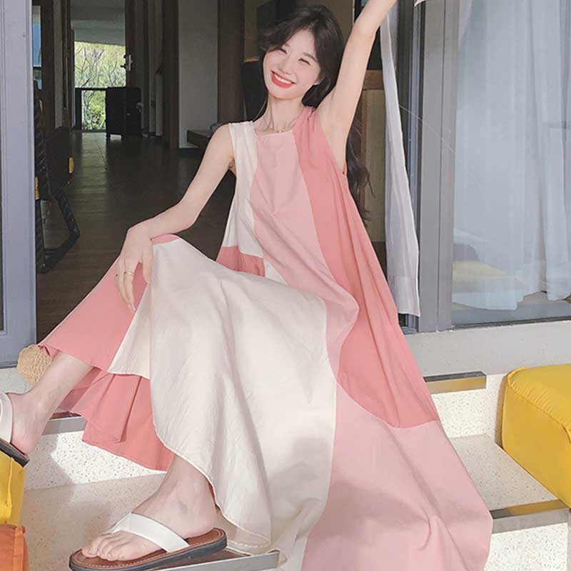 パッチワーク風ノースリーブワンピース