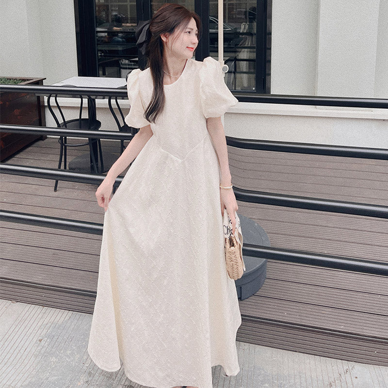 パフスリーブAラインワンピース