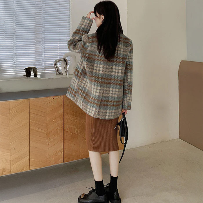 チェック柄オーバーテーラードジャケット(2colors)