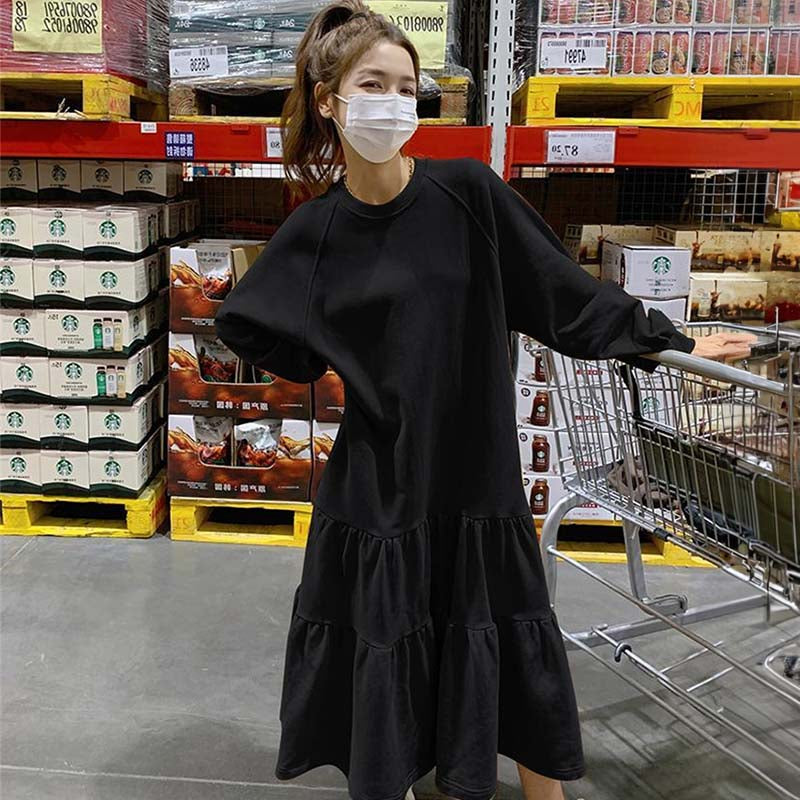 【即納】裾フリルスウェットワンピース(イエロー/M)