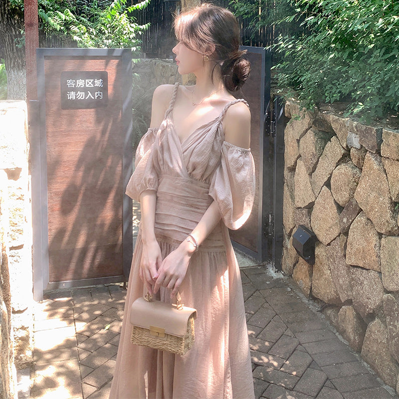 オープンショルダーボリューム袖ワンピース(2colors)