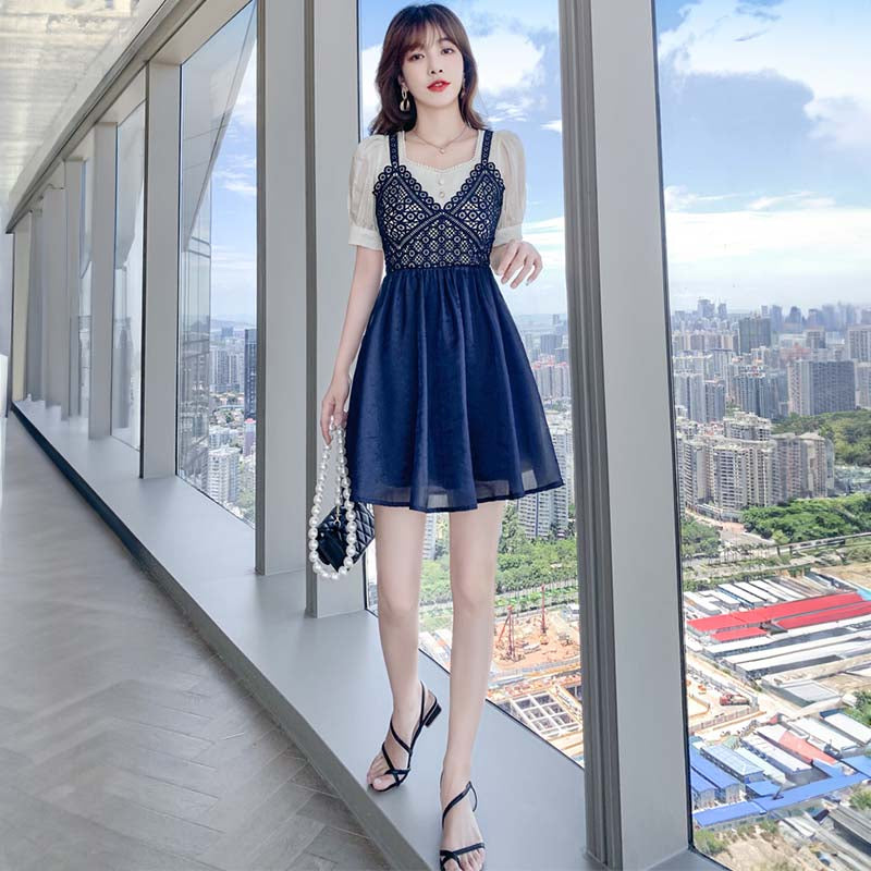 【即納】ビスチェ風フレアスカートワンピース