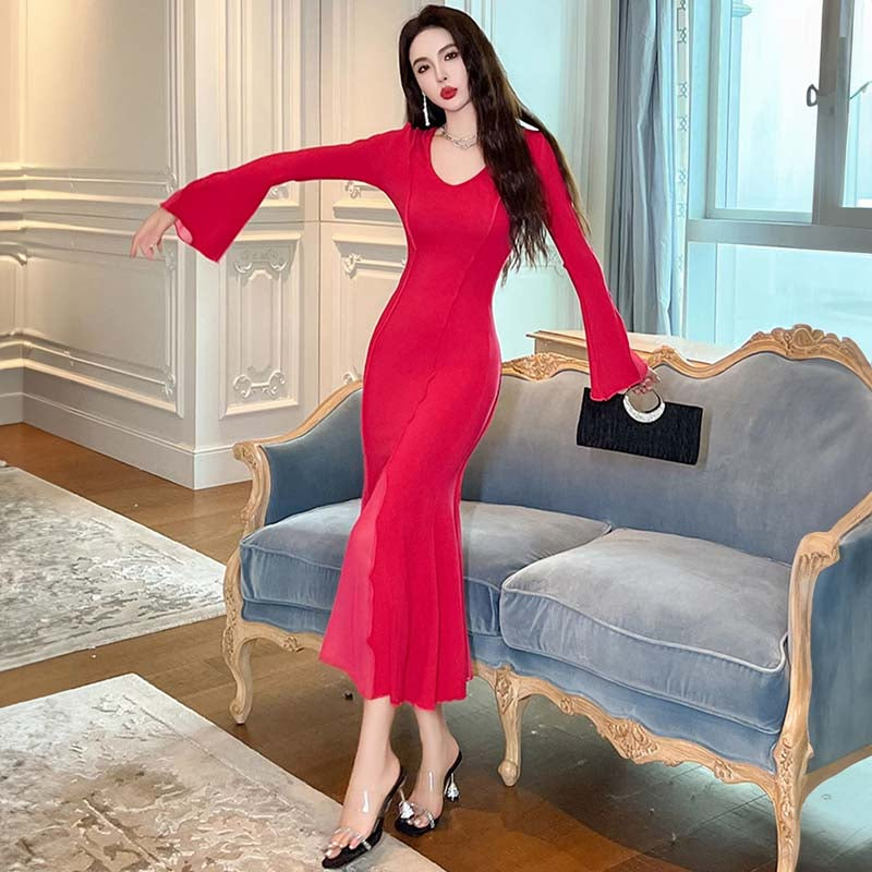 ヴァーティカルラインヨークマキシマーメイドワンピース