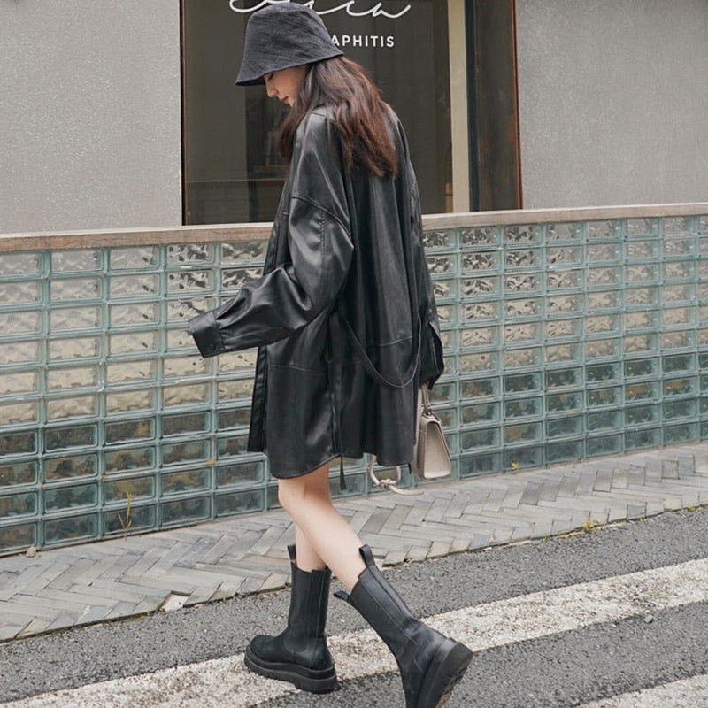 エコレザーオーバーシャツワンピース