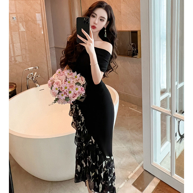 2wayショルダーシックフラワーワンピース