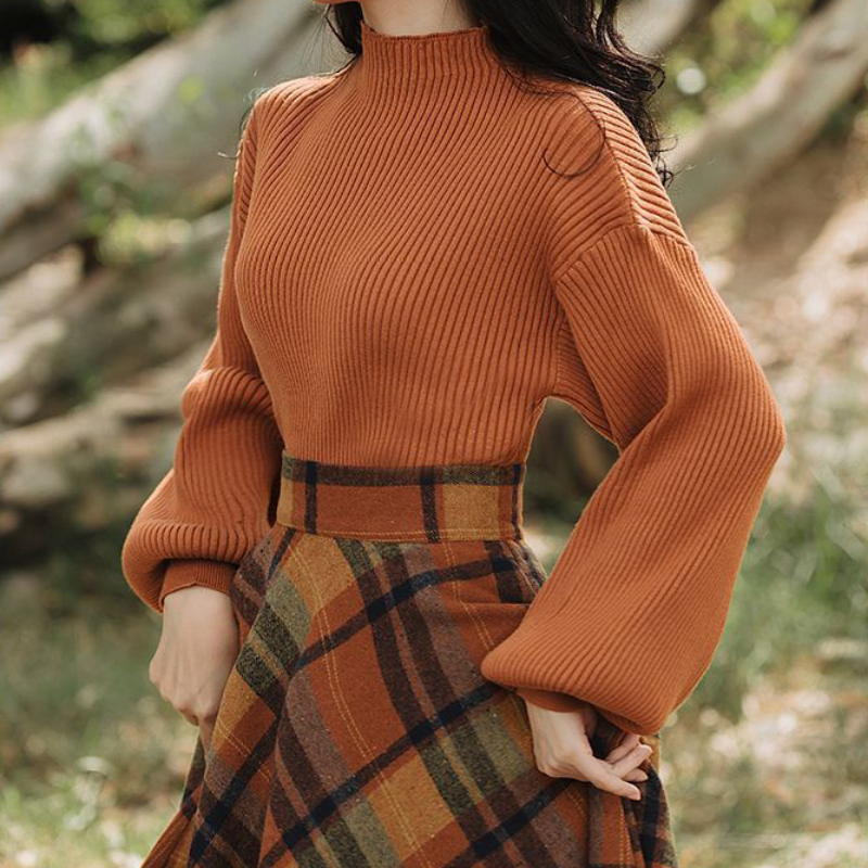 ハイネックニット×クラシカルチェックスカート(2colors)
