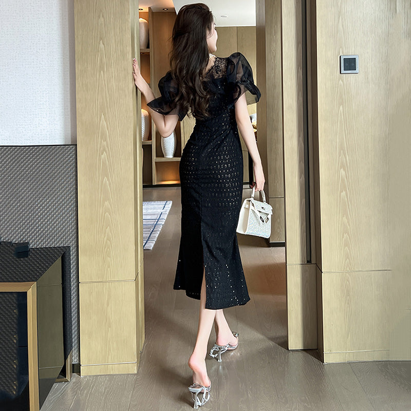 シアーキャンディースリーブレースマーメイドワンピース