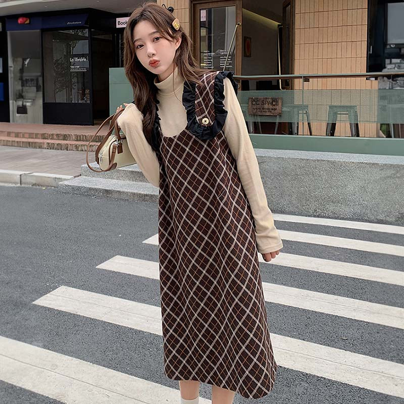 Aラインチェック柄ジャンパースカート(2colors)