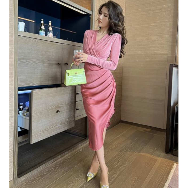 カシュクールベロアトップコンビタック入りワンピース