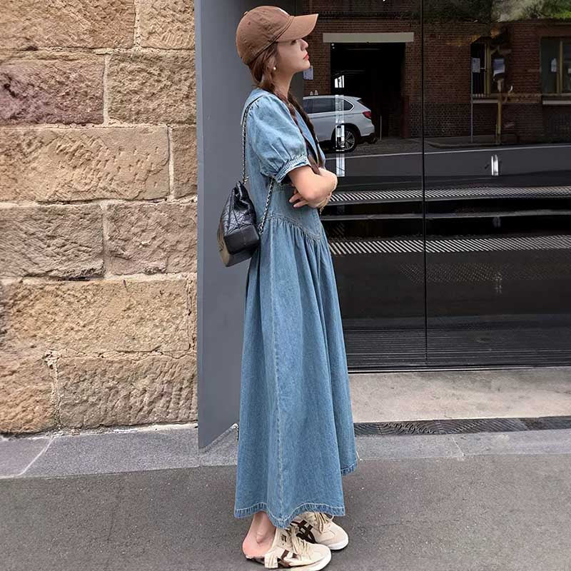 襟コンシャスデニムワンピース