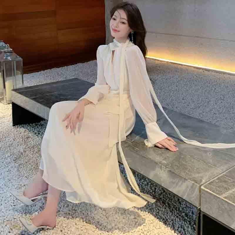 ロングリボンシフォンワンピース
