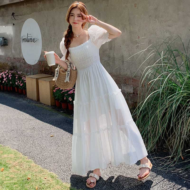 オフショルダーシャーリングワンピース