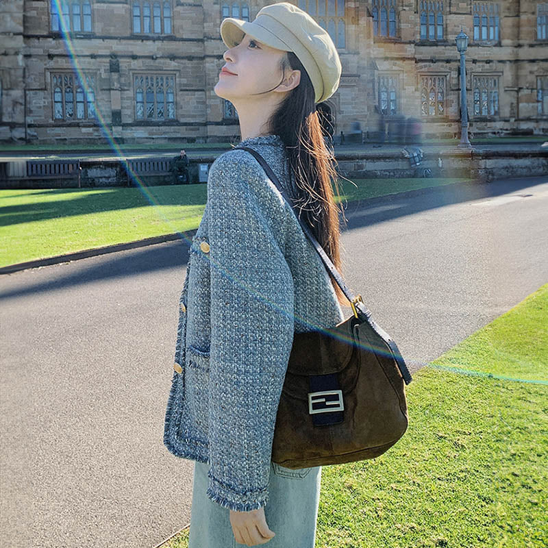 ラウンドネックツイードジャケット