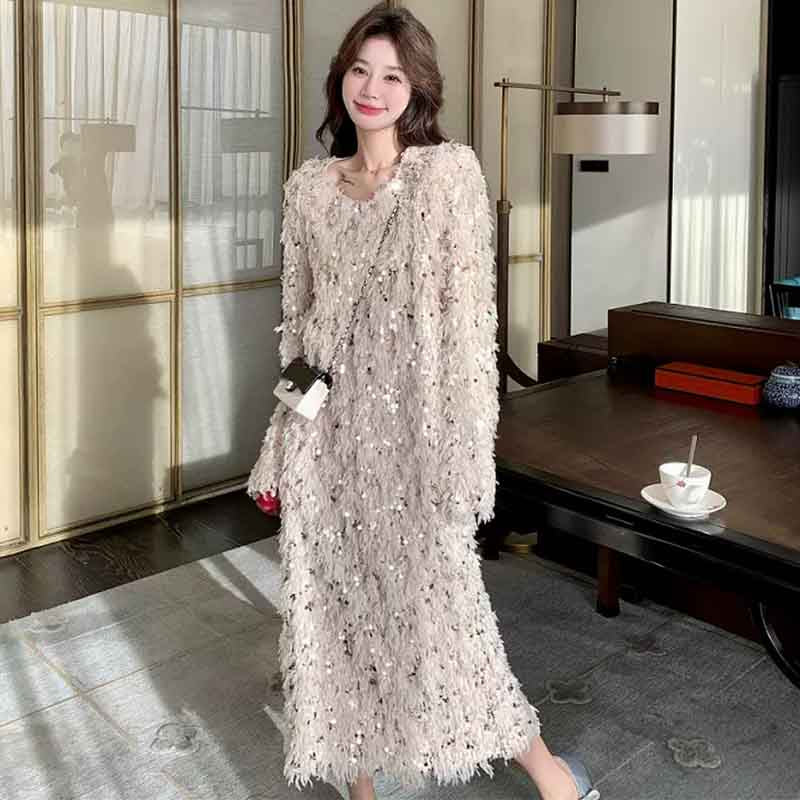 スパンコールフリルワンピース