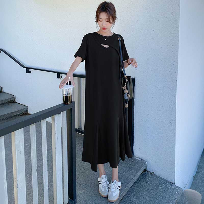 ソリッドカラーフレアワンピース(2colors)