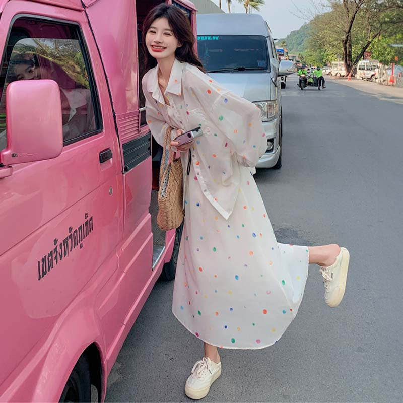 トップス×カラフル水玉プリントスカートセットアップ