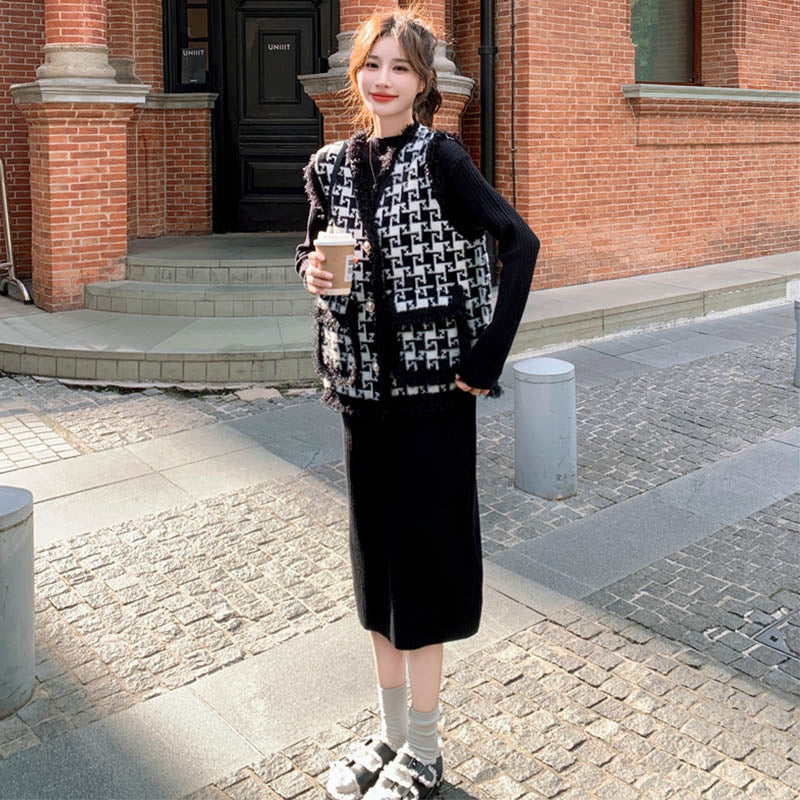 リブニットワンピース×ベスト(5design)