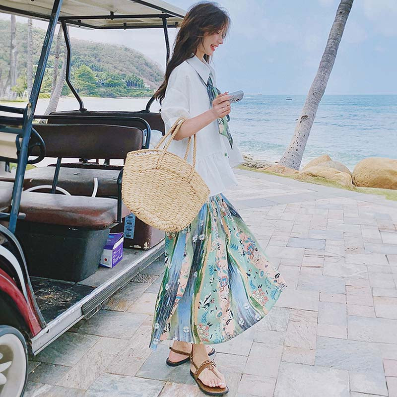 裾フレアブラウス×ボタニカルロングスカート