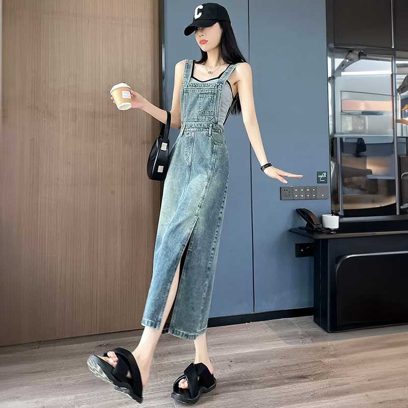 レトロデニムサロペットスカート