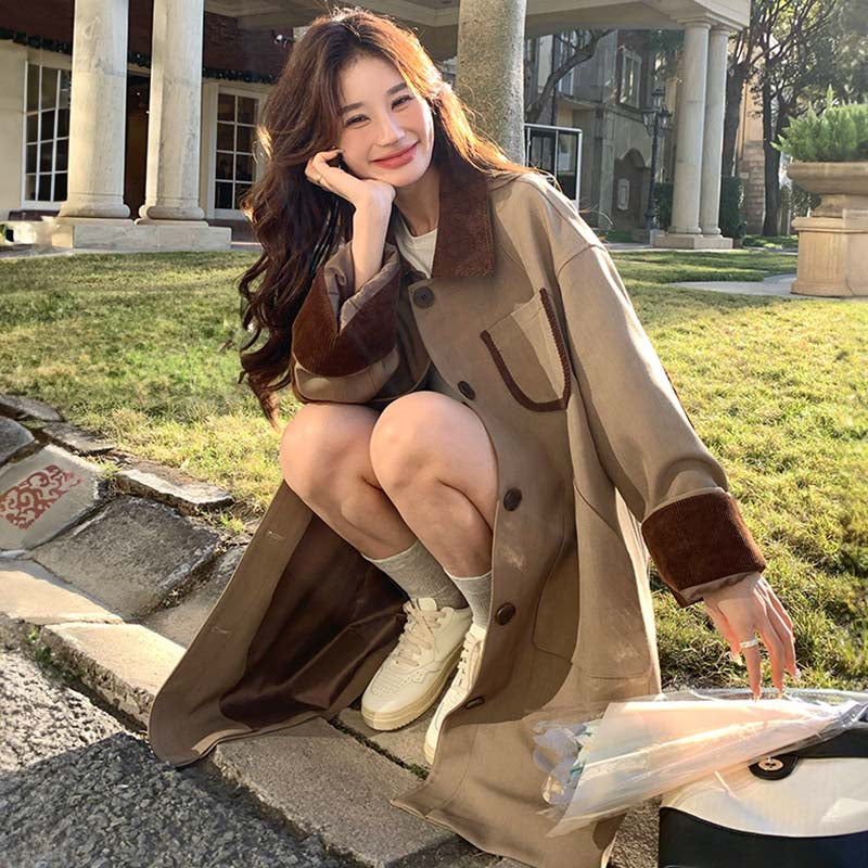 オーバーサイズバイカラーミディ丈トレンチコート