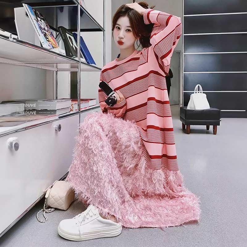 フリンジボリュームスカートワンピース