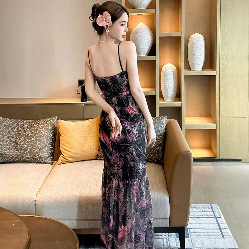 花柄ロング丈キャミソールワンピース