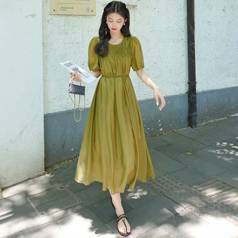 ウエストリボンギャザーワンピース(2colors)