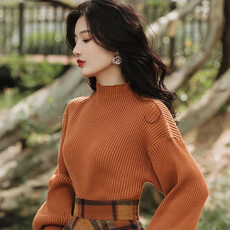 ハイネックニット×クラシカルチェックスカート(2colors)