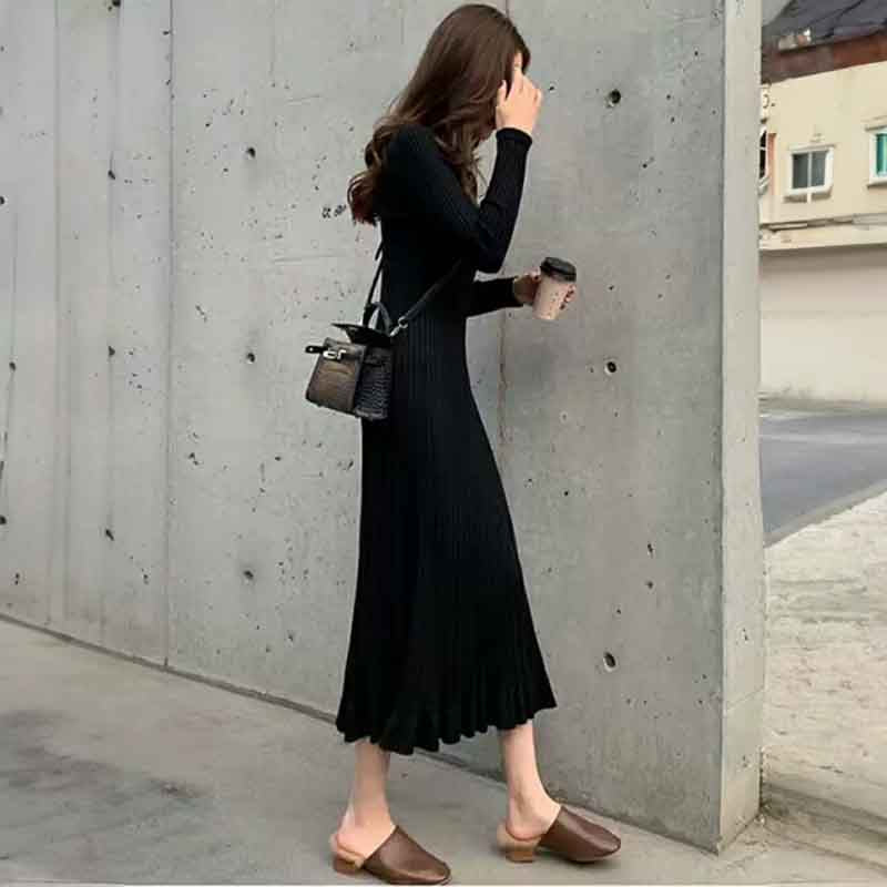 ラウンドネックリブニットフィッシュテールワンピース