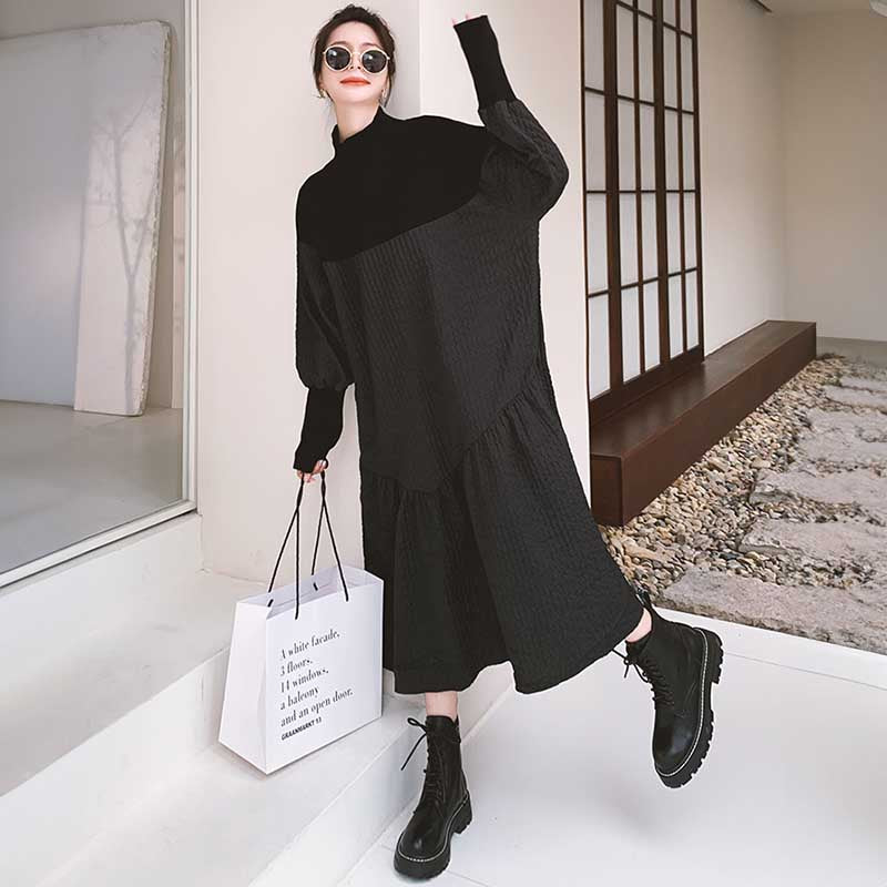 異素材MIXハイネックボリュームワンピース