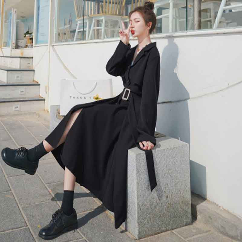 ビンテージ風ベルト付きVネックワンピース(2colors)