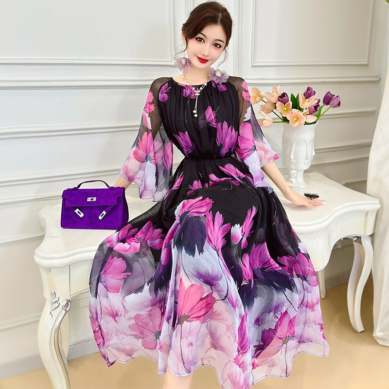 花柄シフォンワンピース(2colors)