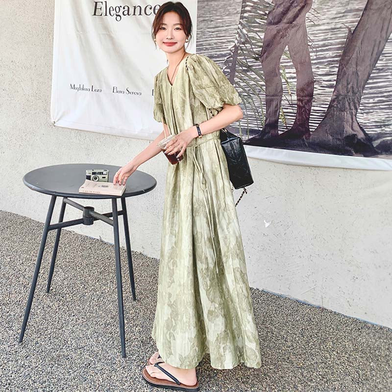 バルーン袖マキシワンピース