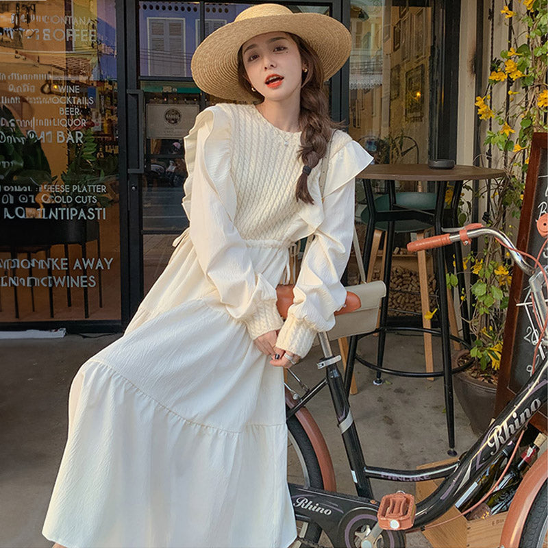 ニットコンビティアードラッフルマキシワンピース